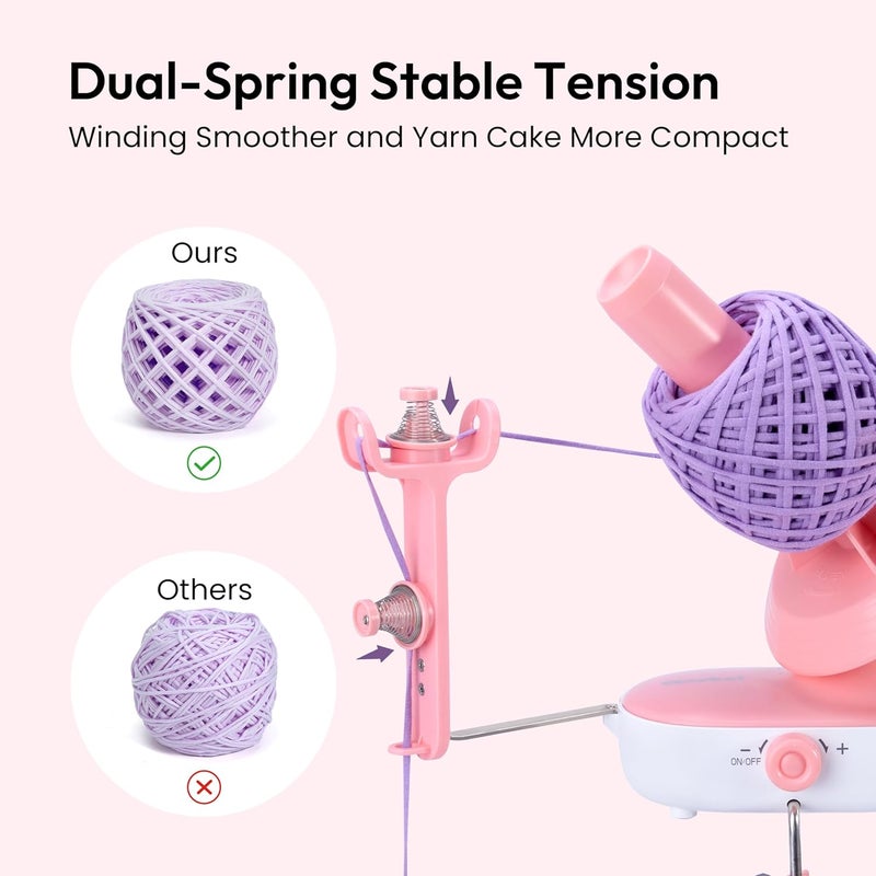 Etcokei Electric Yarn Ball Winder Pro for Crocheting, Upgrade Dual-Spring Tension 10oz Large Capacity, Stepless Speed Automatic Yarn Wool Spinner Roller, Ideal Present for Crochet Lovers(Pink) - Image 3